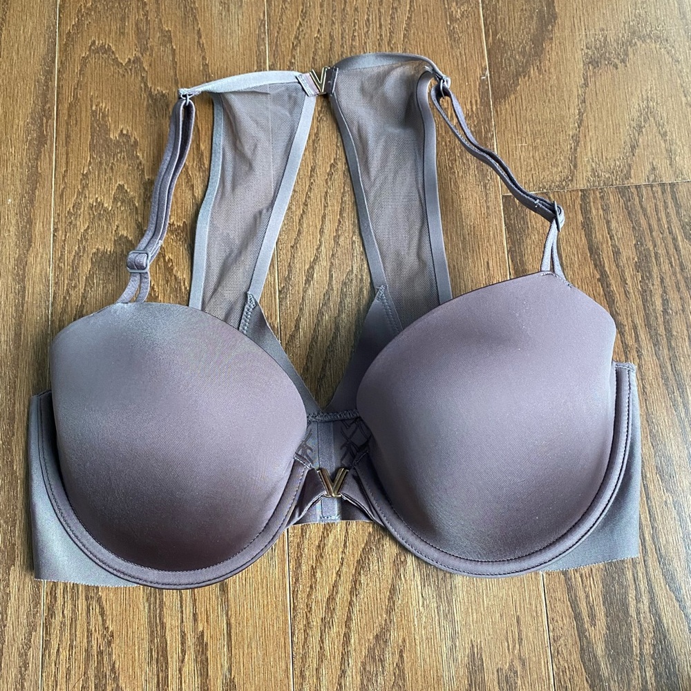 NWOT Victoria Secret purple gold infused glow front clasp bra